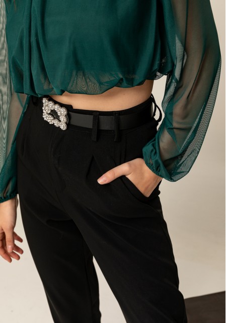 Crop top με διαφανή μανίκια